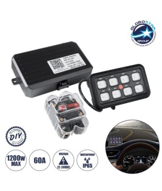 GloboStar® 81503 Ψηφιακό Πάνελ Ελέγχου Φωτισμού DIY Bluetooth για Οχήματα με 8 Διακόπτες On-Off DC 12-24V Max 1200W 60A Αδιάβροχο IP65 Μ12 x Π7 x Υ1.5cm - 2 Χρόνια Εγγύηση